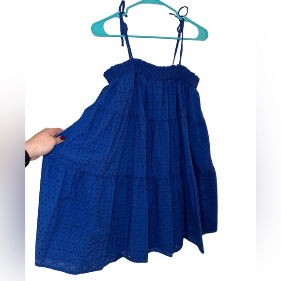 Crown & Ivy Colbaly Blue Mini Dress-Eyelet, Cottage, Coastal, Boho, Maximalist! - Picture 6 of 15